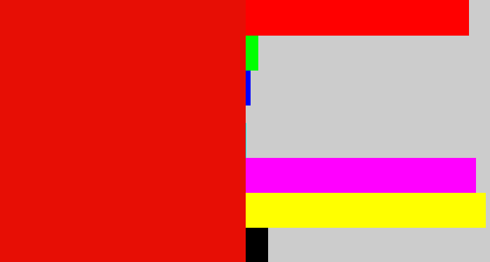 Hex color #e70e05 - red