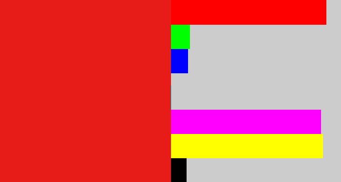 Hex color #e71c19 - vermillion