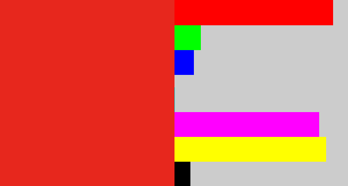 Hex color #e7271d - vermillion