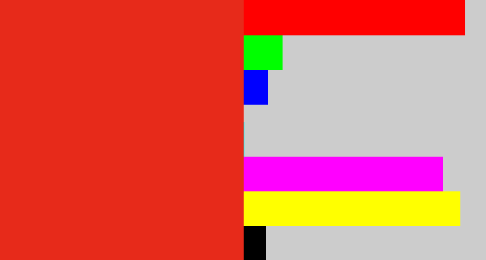 Hex color #e72a1a - vermillion