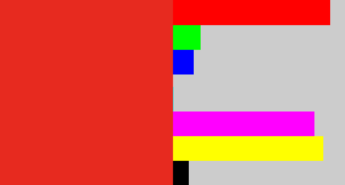 Hex color #e72a1f - vermillion