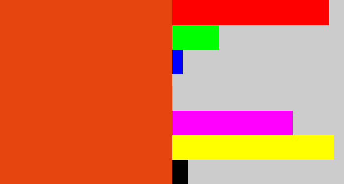 Hex color #e7450f - deep orange