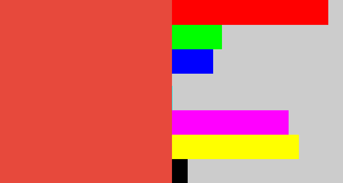 Hex color #e7493c - pale red