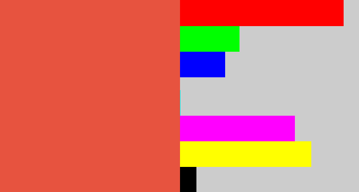 Hex color #e7533f - pale red