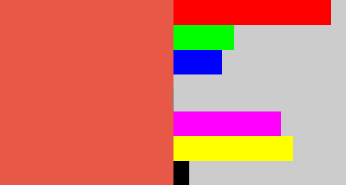 Hex color #e75847 - pale red