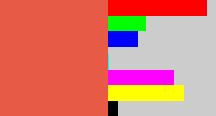Hex color #e75a45 - pale red
