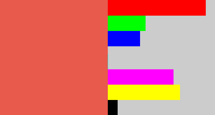 Hex color #e75a4c - pale red