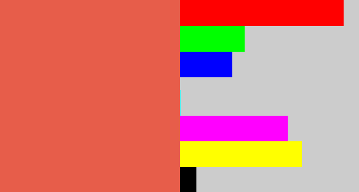 Hex color #e75d4a - pale red