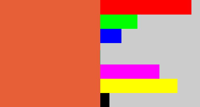 Hex color #e75f36 - pale red