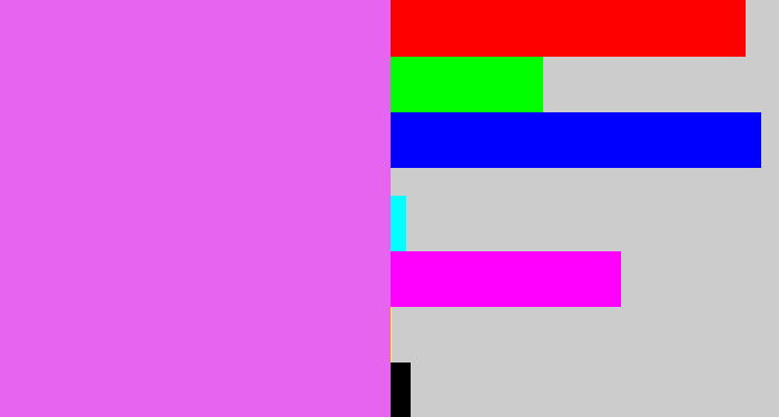 Hex color #e764f1 - light magenta