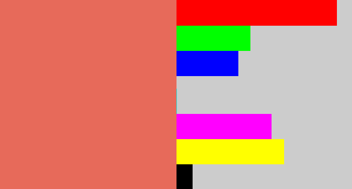 Hex color #e76a5a - pastel red
