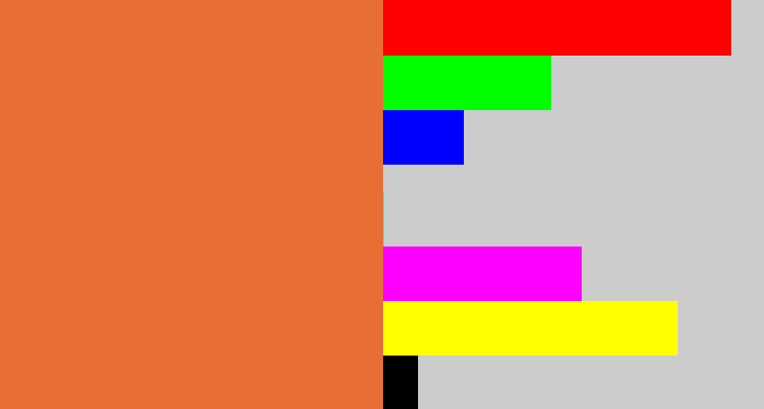 Hex color #e76f35 - dusty orange