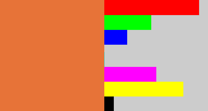 Hex color #e77338 - dusty orange
