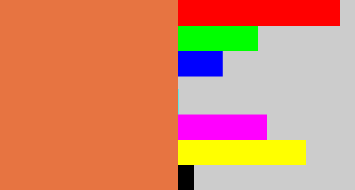 Hex color #e77441 - dusty orange