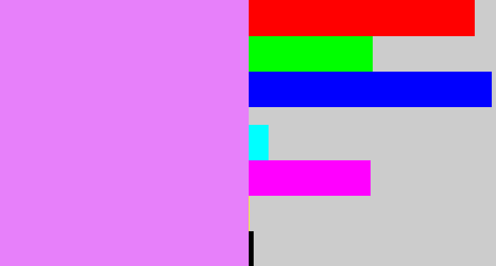 Hex color #e780fa - purply pink