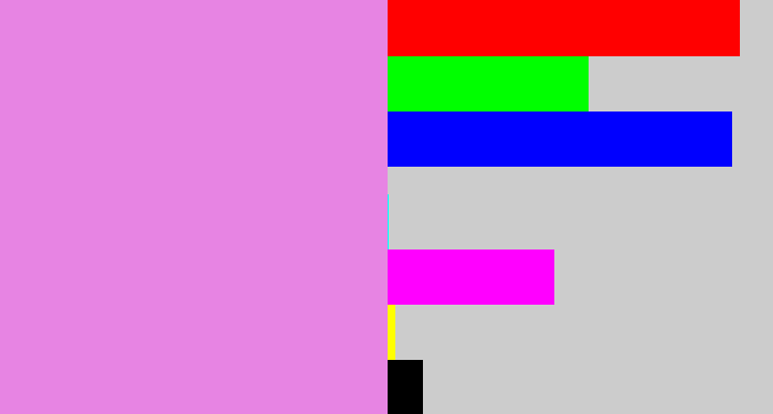 Hex color #e784e3 - lavender pink