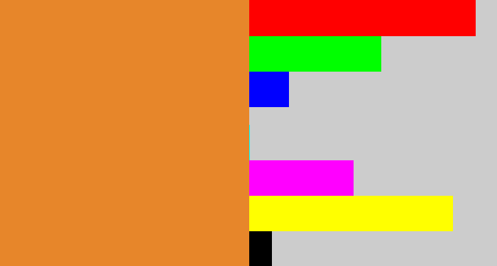 Hex color #e7862a - dusty orange