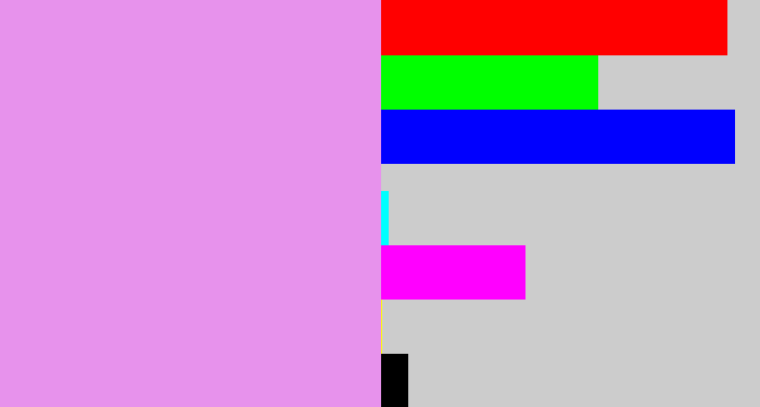 Hex color #e792ec - lavender pink