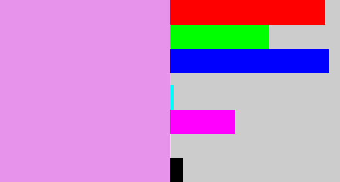 Hex color #e793ec - lavender pink