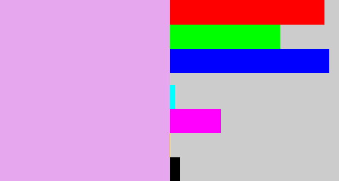Hex color #e7a7ef - light violet