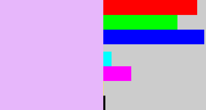 Hex color #e7b7fb - light lavendar