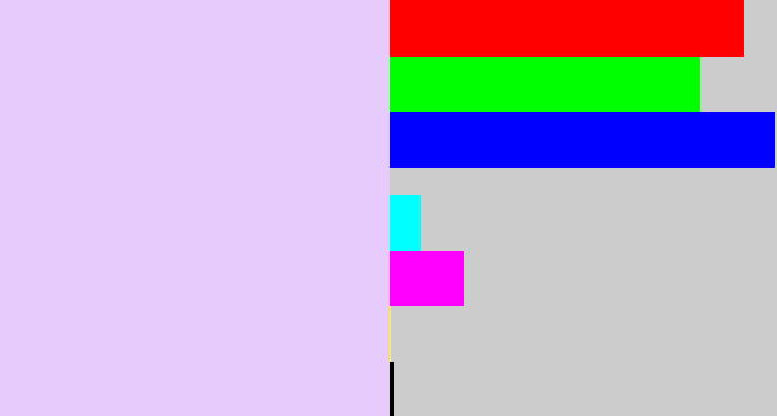 Hex color #e7cbfc - pale lilac