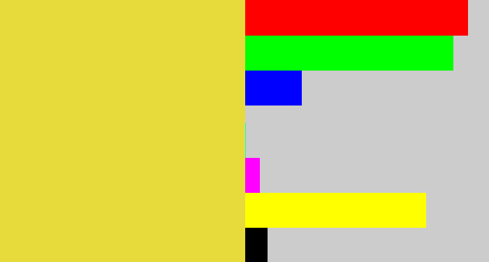 Hex color #e7da3b - off yellow