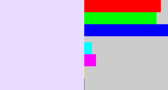Hex color #e7dbff - pale lavender