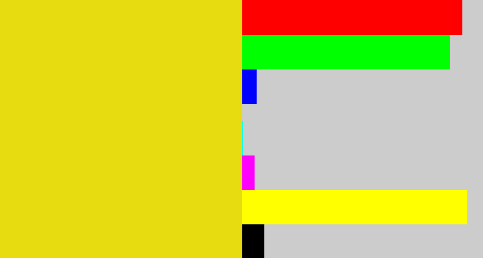 Hex color #e7dc10 - piss yellow