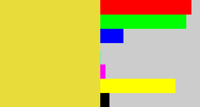 Hex color #e7dc3a - off yellow