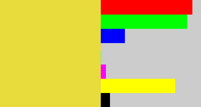 Hex color #e7dc3c - off yellow