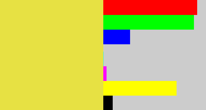 Hex color #e7e143 - off yellow