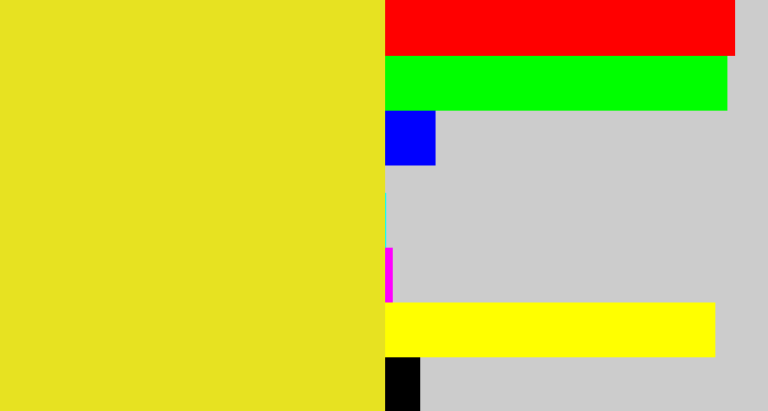 Hex color #e7e221 - piss yellow