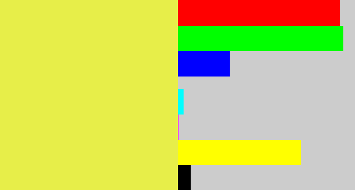 Hex color #e7ee49 - off yellow
