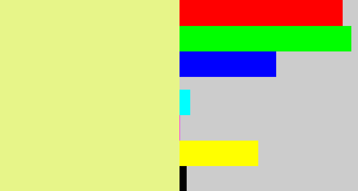 Hex color #e7f589 - yellowish tan