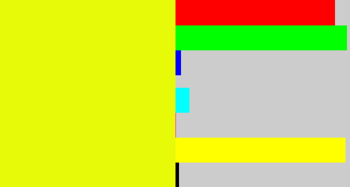 Hex color #e7fa07 - neon yellow
