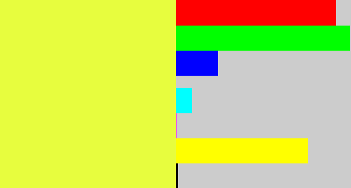 Hex color #e7fd3e - off yellow