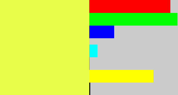 Hex color #e7fd47 - off yellow