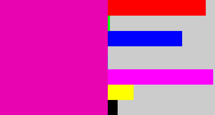 Hex color #e804b0 - bright pink