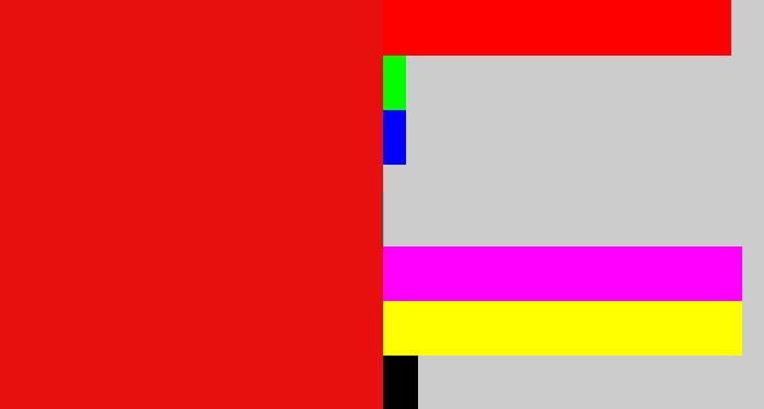 Hex color #e80f0f - red