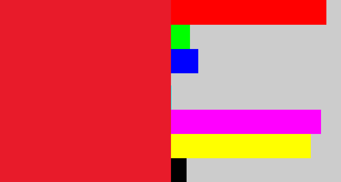 Hex color #e81b2a - cherry red