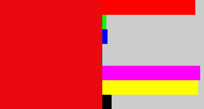 Hex color #e9090e - red
