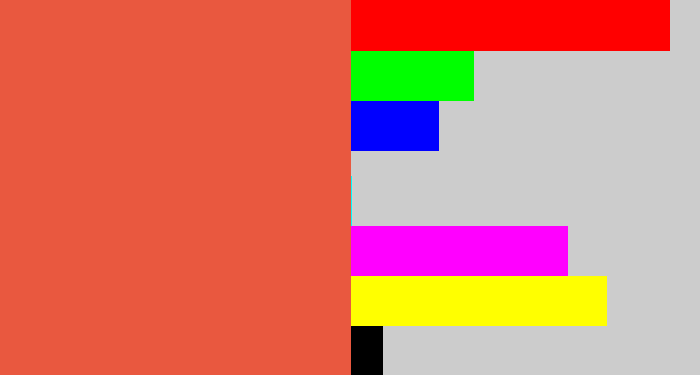 Hex color #e9583f - pale red