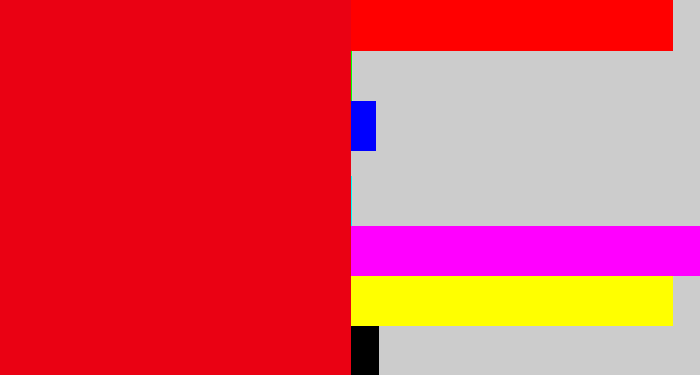 Hex color #ea0113 - red