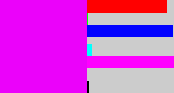 Hex color #eb02fa - bright magenta
