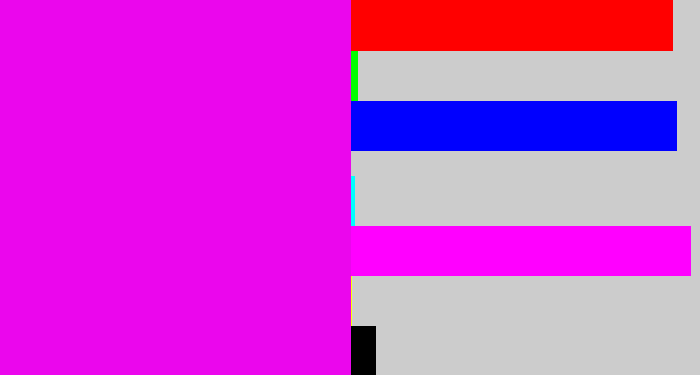 Hex color #eb06ed - bright magenta