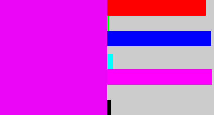 Hex color #eb06f7 - bright magenta