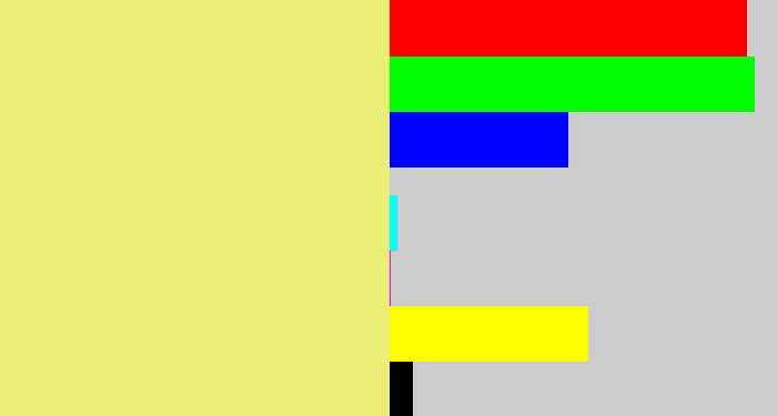 Hex color #ebef76 - sandy yellow