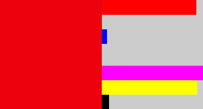 Hex color #ec010d - red