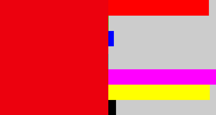 Hex color #ec010e - red